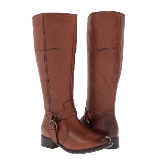Clarks Plaza Boots Sz 6 Tall Riding Boots Brown Leather Zip Up Buckle Equestrian - Picture 1 of 9